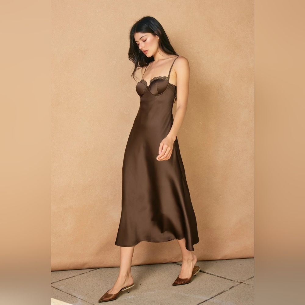 Elegant Brown Satin Slip Dress